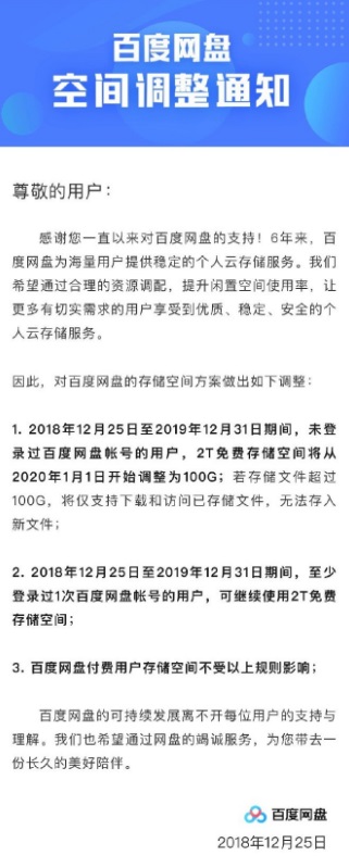 一年未登陆百度网盘的用户注意了！