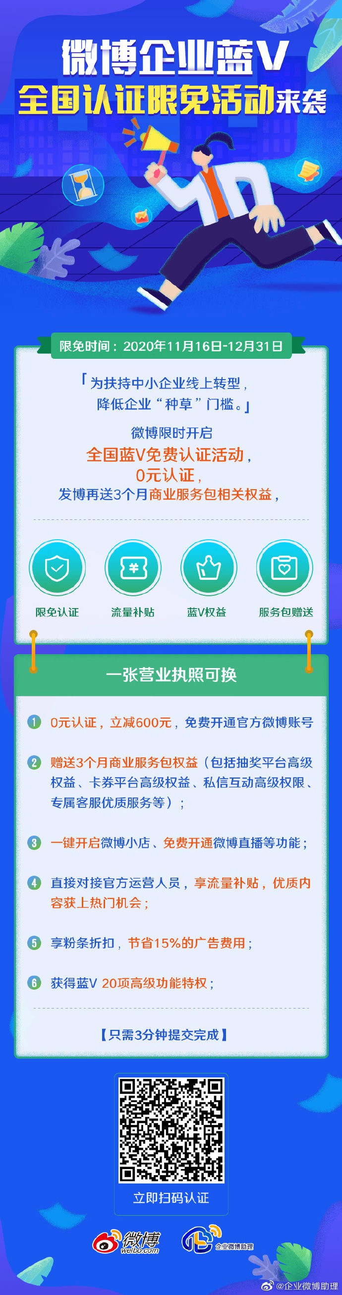 微博企业蓝V认证全国限时免费-滑稽小明